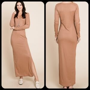 Light Brown V-Neck Maxi Dress